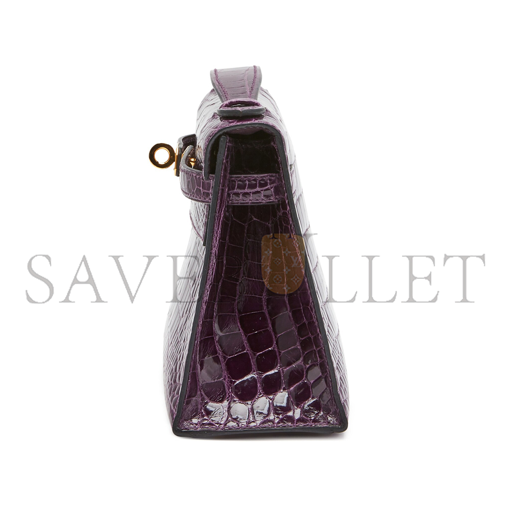 HERMÈS MASTER AMETHYST KELLY POCHETTE IN SHINY ALLIGATOR MISSISSIPPIENSIS WITH GOLD HARDWARE (22*14*7cm) 